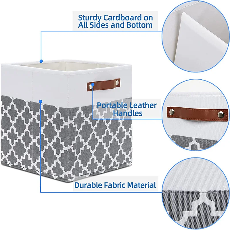 Storage Basket with PU Leather Handle Collapsible Storage Bins for Baby Clothes Toy Storage