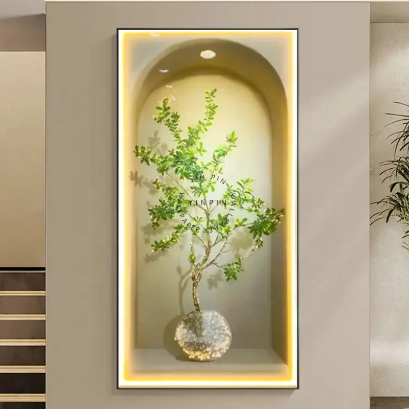 Modern minimalist With lighting Diamond crystal porcelain painting of illuminated foyer paintings