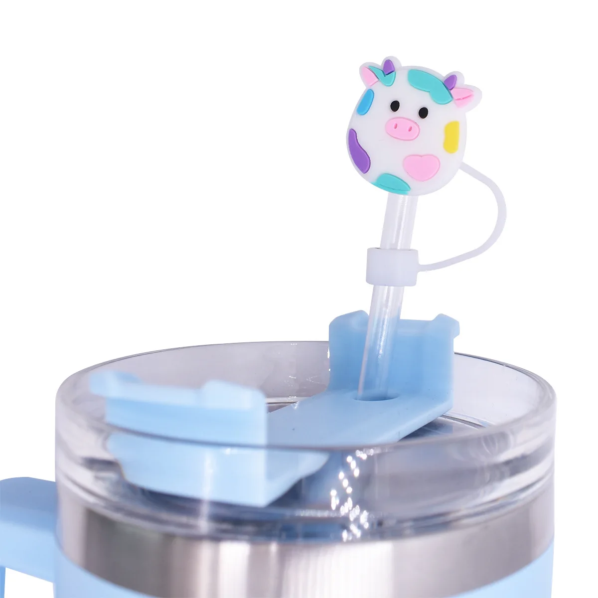 10MM Silicone Straw Covers Cap for Stanley Cup Cute Cartoon Cow Shape Dust-Proof  Drinking Protector Straw Tips Lids