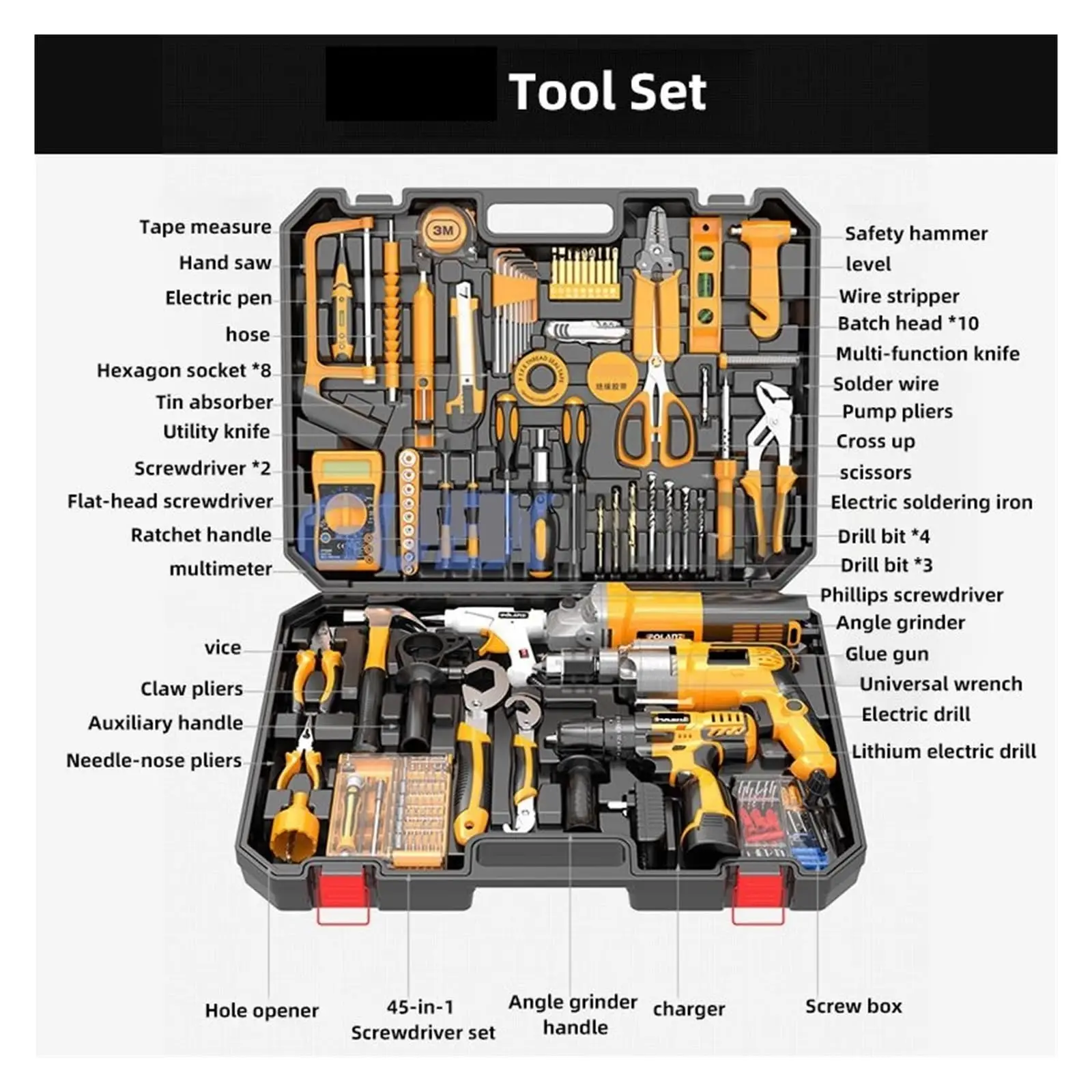 Dedicated for Electricians Waterproof Plastic Multi-Function Home Hardware Tool Kit