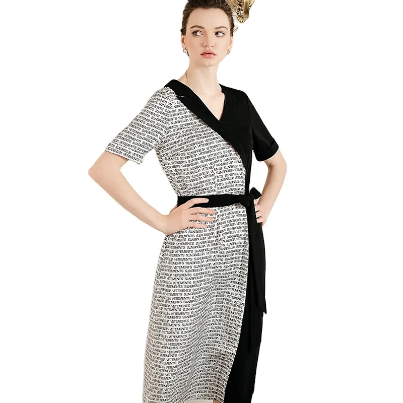 letter prints satin Career Dresses women clothing for daily wear L038