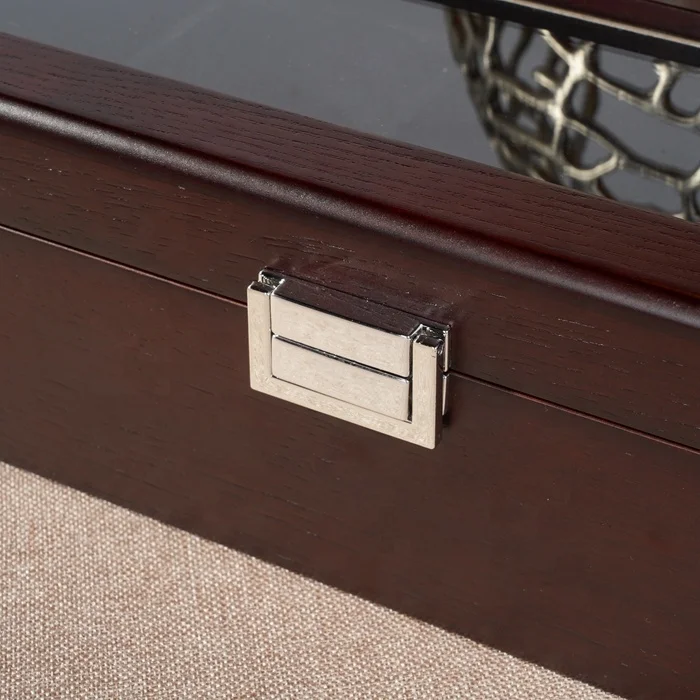 Factory Customized 5 Slot Watch Case Box Luxury MDF Wooden Ashlar Veneer Watch Boxes with Clear Lid