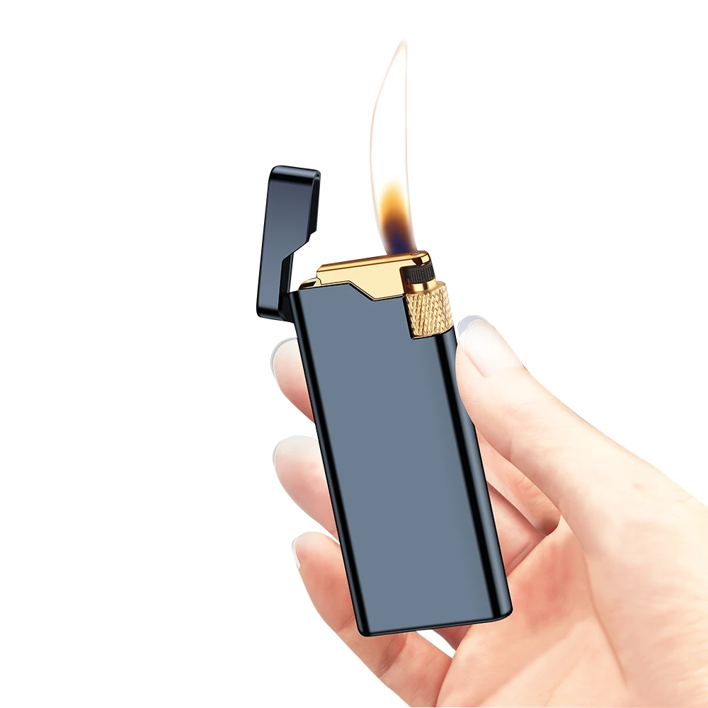 Cigar Lighter Ultra-thin Sideslip Ignition Grinding Wheel Flint Lighter Butane Gas Flame Lighter Customize Multiple Styles Metal