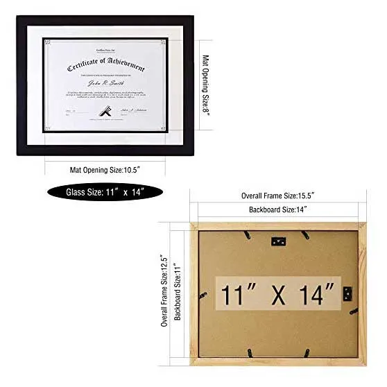 Классический черный сертификат 11x14 на заказ с двойным ковриком и вертикальной и горизонтальной подвеской, фоторамка для диплома, оптовая продажа