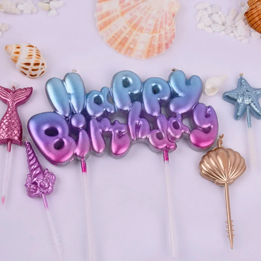 New Mermaid-themed party birthday candles High-end unicorn fishtail starfish shell Fairy wand letter decoration candle