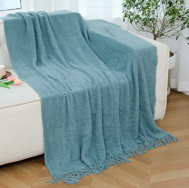 Custom Solid Color Jacquard Knit Blanket Soft Warm Plush Jacquard Knit Blanket For Sofa Couch Bed