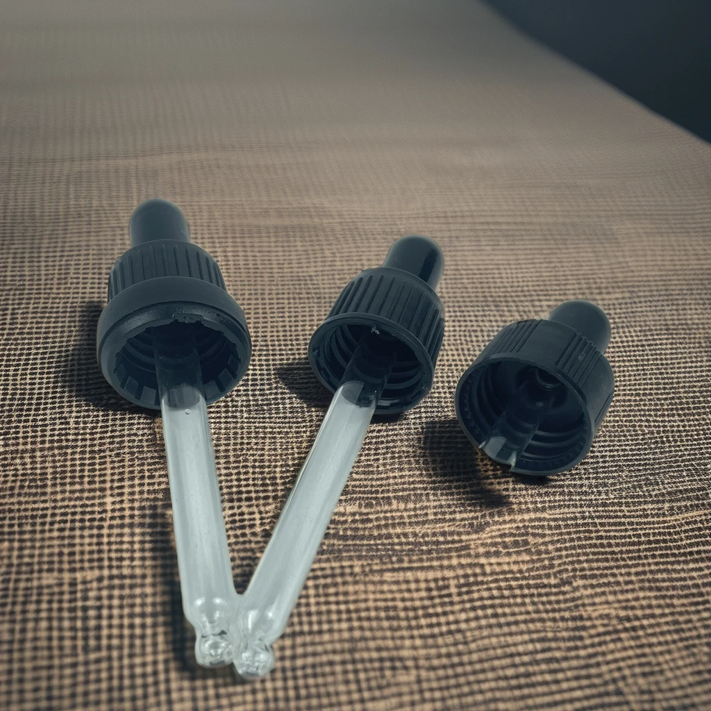 Clear Pipette Classic Black Tamper Ring Glass Dropper Top with Black Ribbed Cap and Screw Cap Essential Oil Bottle