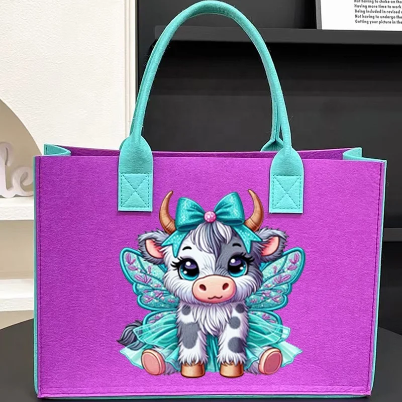 Wholesale Large Capacity Single Shoulder Shopping Felt Gift Bag With Patterns Custom Logo Felt Tote Bag