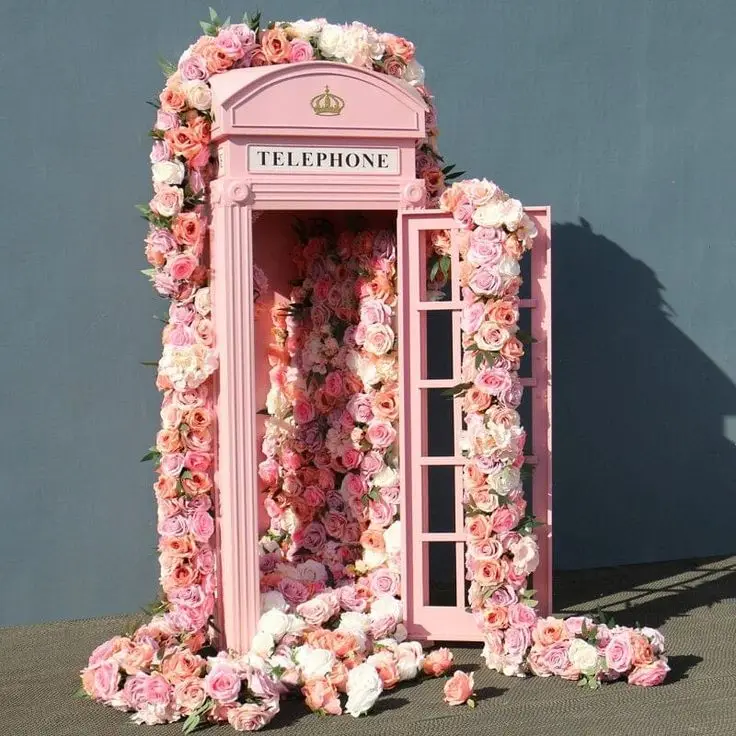 Telephone Booth Photography Flowers Wedding Traditional Antique Metal Red Pink London Telephone Box Phone Booth For Decoration