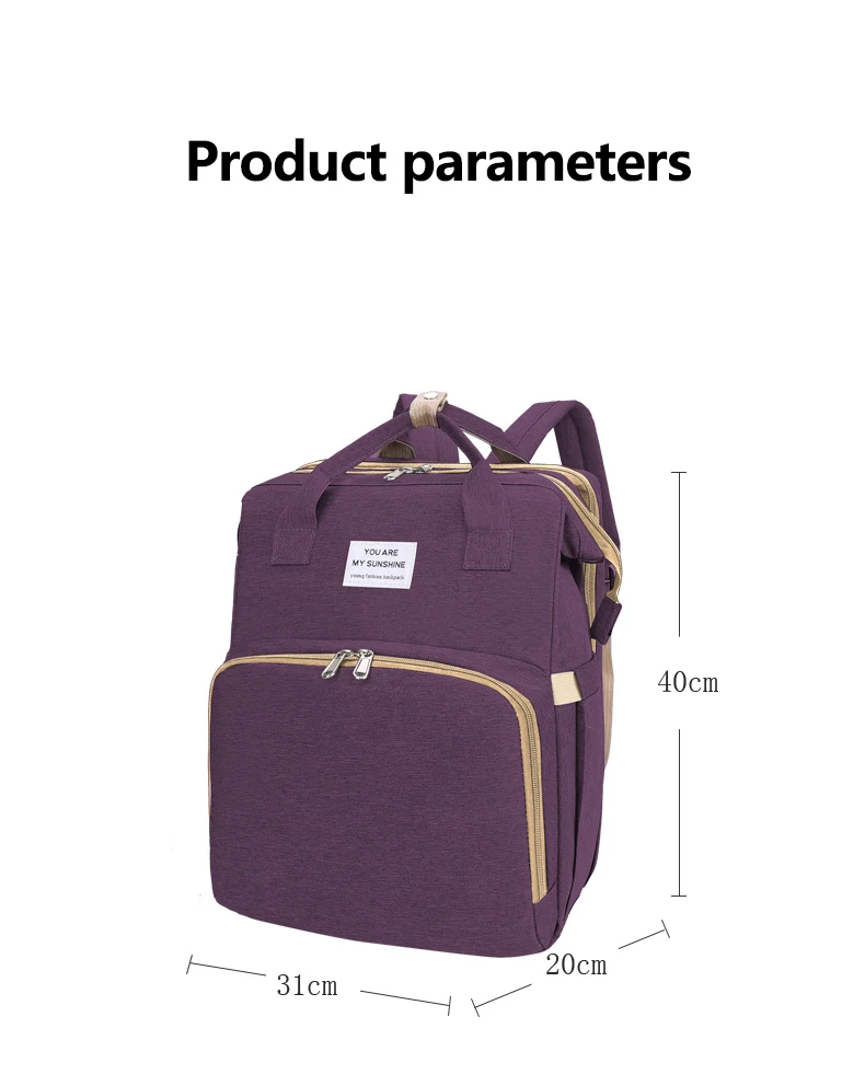 Fashion Customized Multifunction Large Capacity Waterproof Baby Reusable Diaper Bag Backpack With Bed Changing Station