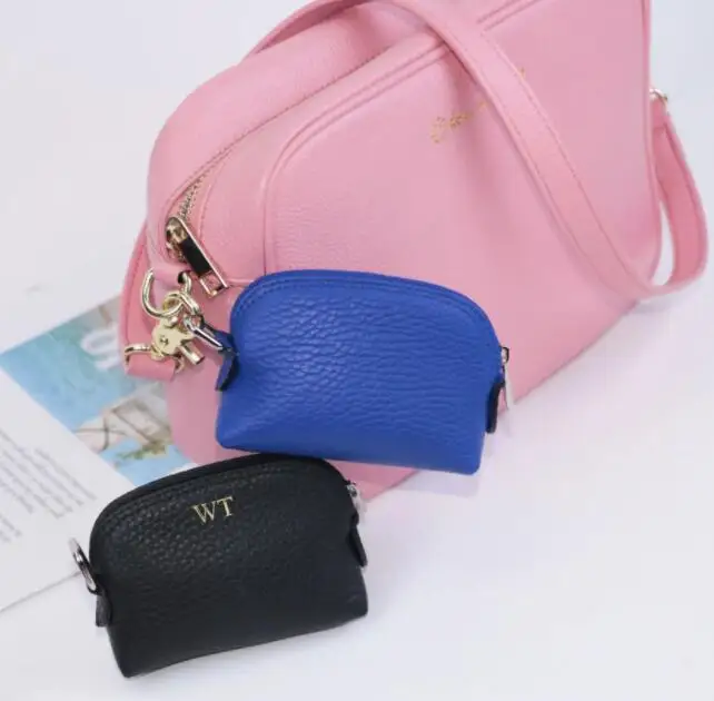 Custom Letter Genuine Pebble Leather Shell Bag Simple Ladies Zipper Small Storage Bag Coin Purse Handbag Wallet