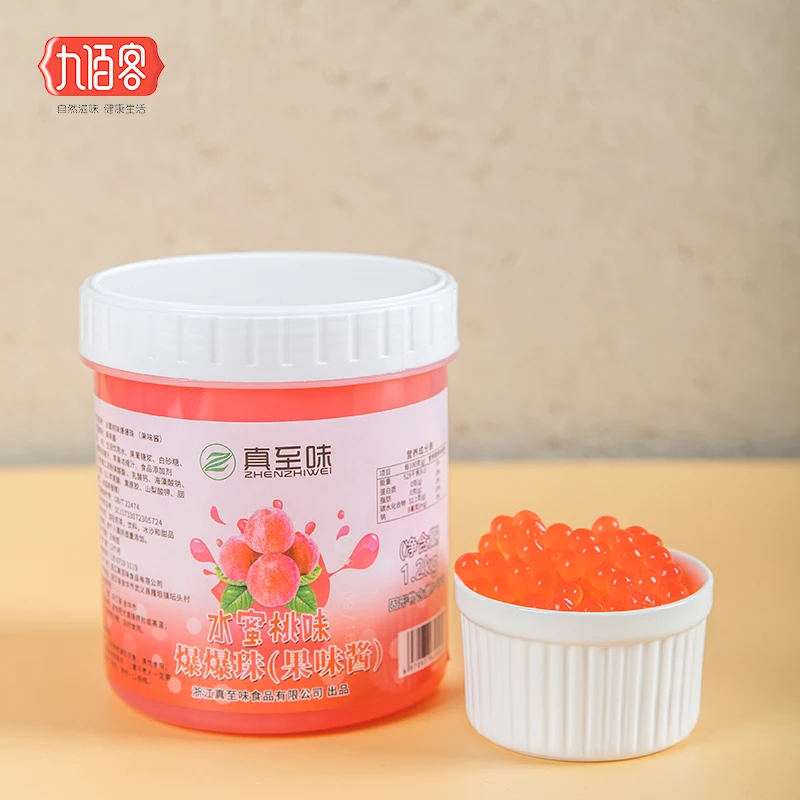 Made In China Halal Fresh Juice Popping Bursting Boba 1.2Kg Bursting Pearls Peach Flavor For Bubble Tea  Natural Flavor