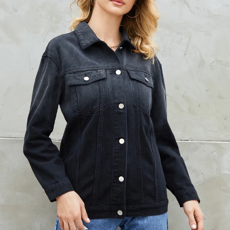 Wholesale jean black denim jacket fashion casual solid gradient color denim jackets button breathable washed techniques autumn