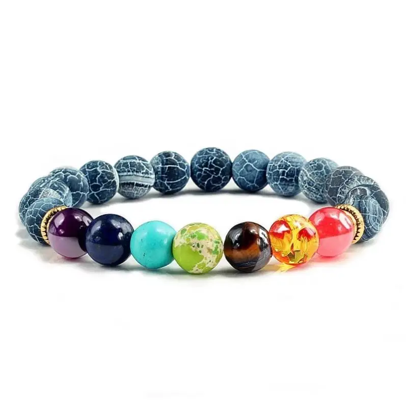 Wholesale Colorful Beaded Natural Stone Beads Yoga Valconic Healing Energy Lava Stone 7 Chakra Diffuser Bracelet