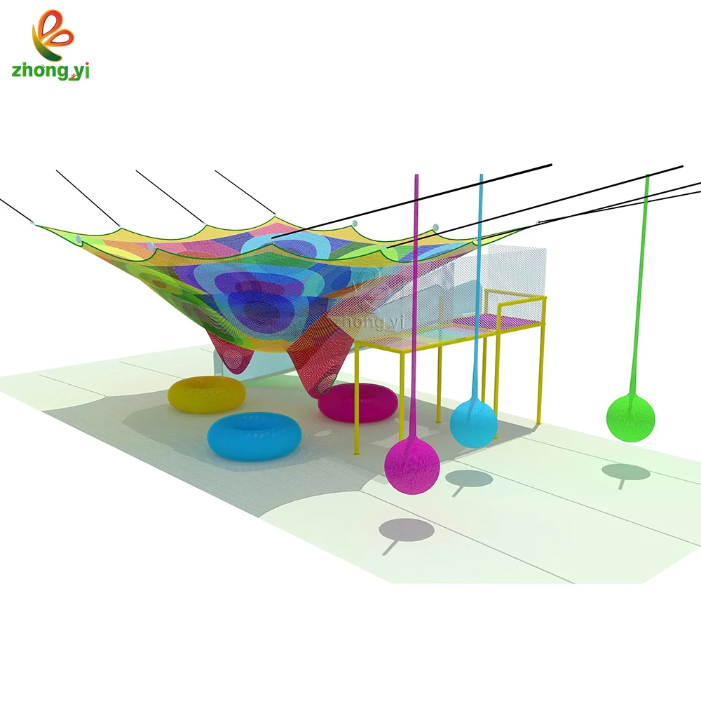 indoor Playground Kids Fitness Soft Play Games Big Rainbow Rope Maze Crochet Climbing Net