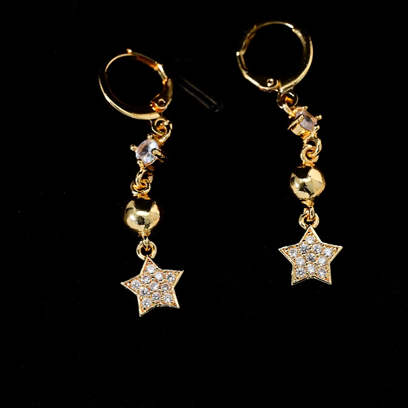 Fashion Fine Elegant Simple Star Shape Cubic Zirconia 18K Gold Plated Drop Jewelry Earrings Set