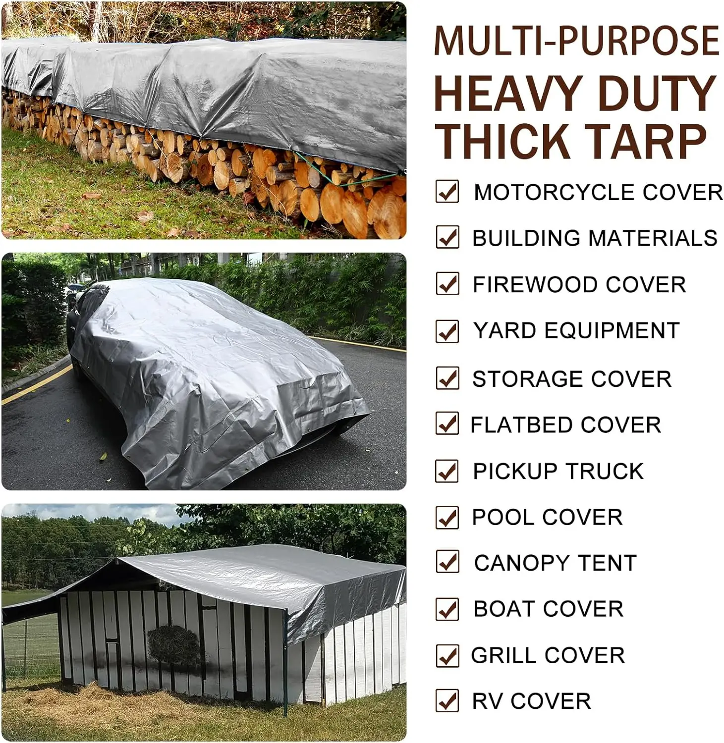 15*30FT 135gsm PE Tarpaulin 100% Waterproof High Quality Truck Cover Roof Tarp For Roofing