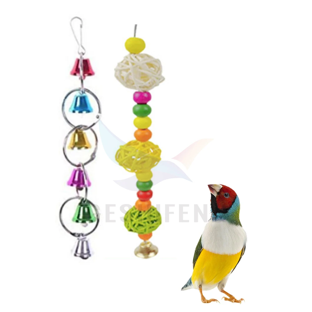 Custom 6pc 8 pc 12 packs 14 pc Birds Toys Bird Cage Accessories Parrot Bite Toy Set Swing Suspension Bridge Toy Ball Pole Set