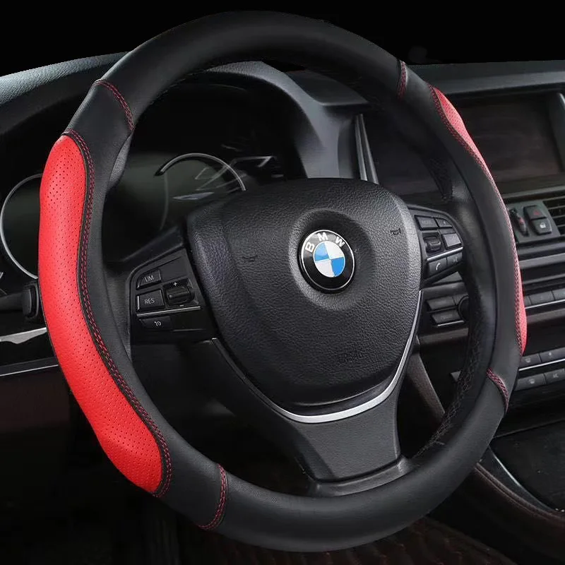 Car Accessories Universal Steering Wheel Cover with Needles for Opel BMW Benz Hyundai Ford Skoda Black Bag Leather Red