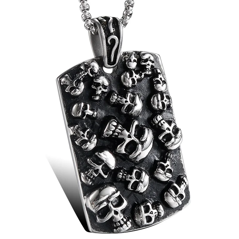 Custom Hip Hop Tetragonum Stainless Steel Charm With Chain Skull Block Pendant Necklace for Mens Womens