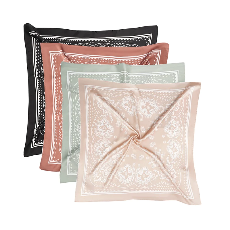 Рекламный высококачественный сублимационный цифровой Шелковый полиэстеровый хлопковый обертывание волос на шею атласная голова шарф заказ бандана с логотипом