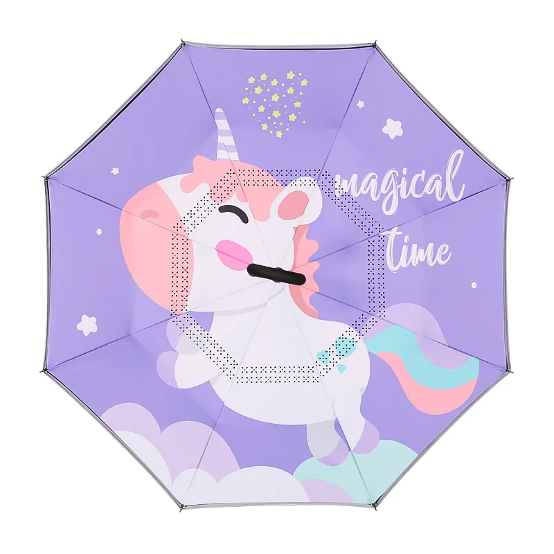 ZD069 Multifunctional Double Layer Inverted Umbrella Cartoon Car Straight Umbrella C Shaped Handle Children Reverse Umbrella