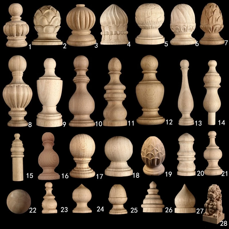Solid Wood Carved Post Bed Handrail End Head Furniture Decoration Post Head Furniture Legs for Cabinet Table Legs Sofa Feet