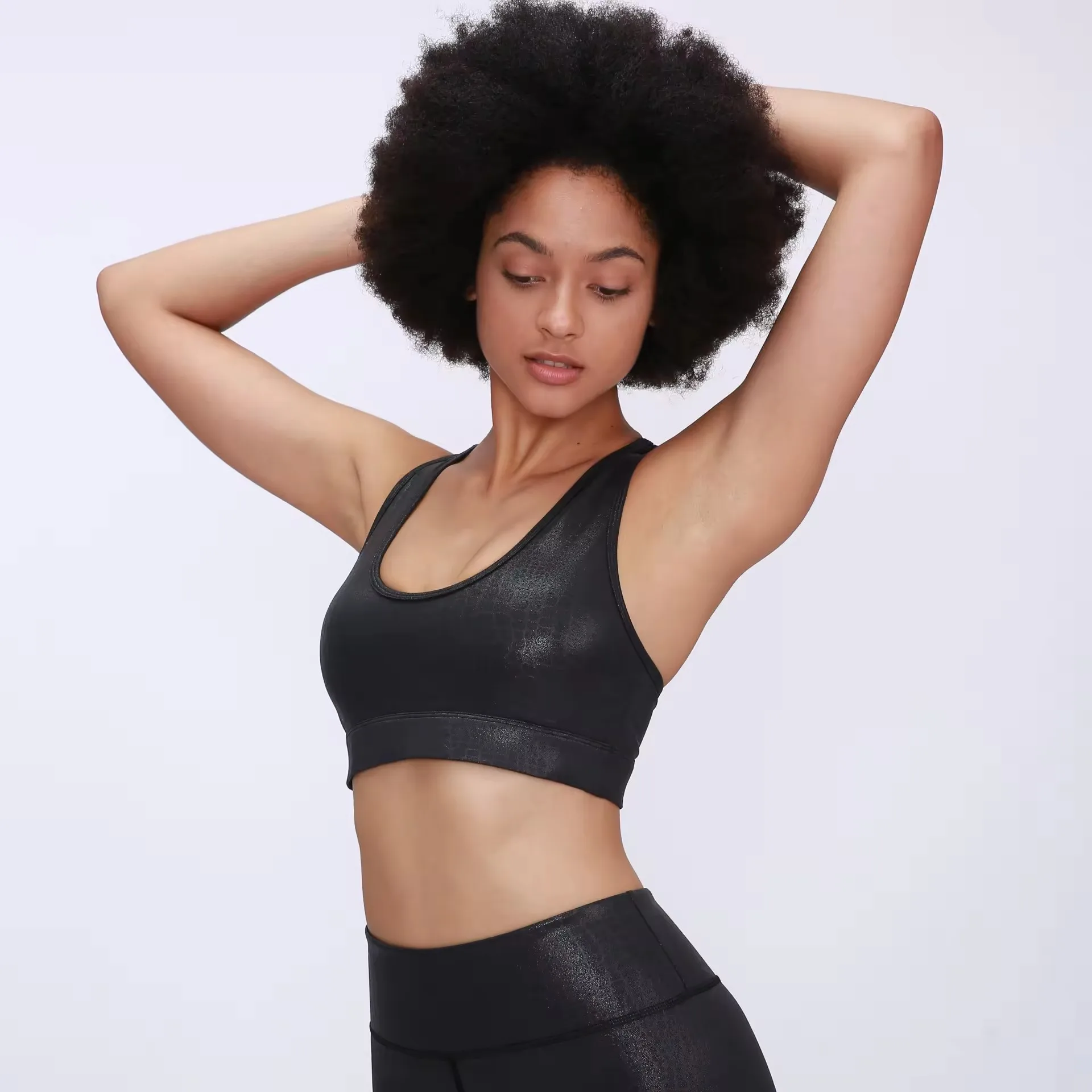 Luckpanther Sports Bra Crop Top Back Cut-out Womens  Fitness Backless Crop Sports Bra With Embossed Animal Pattern