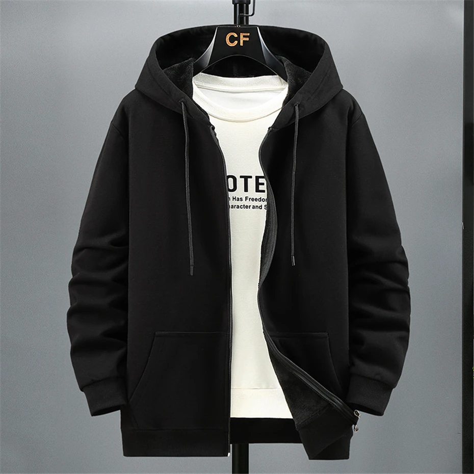 Plus Size Hoodie Men Autumn Winter Fleece Hoodies Solid Color Jacket Zip up Hoodies 12XL Blue Black Red Grey