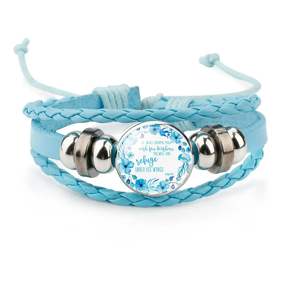 Catholic rose via scripture Christian mini bible verse pendant religious accessory jewelry christian leather bracelet gifts