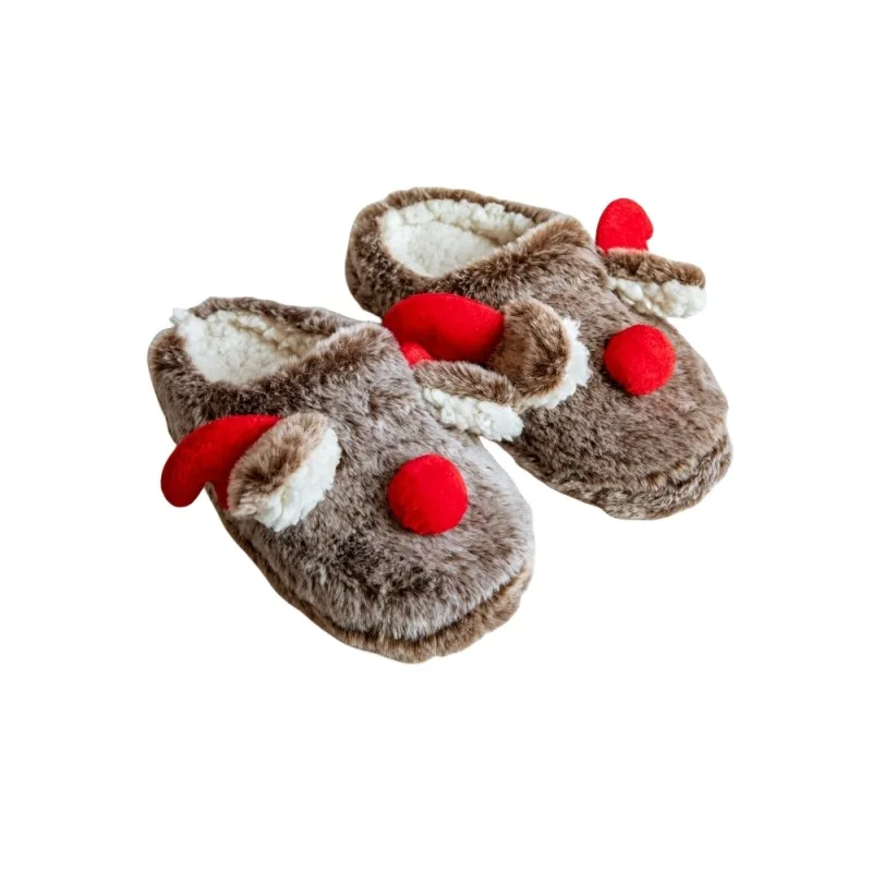 Autumn Winter Indoor Slippers Lovely fur Christmas Deer Light Weight Cushioning Non-Slip Child Family Fashion Trend in stock