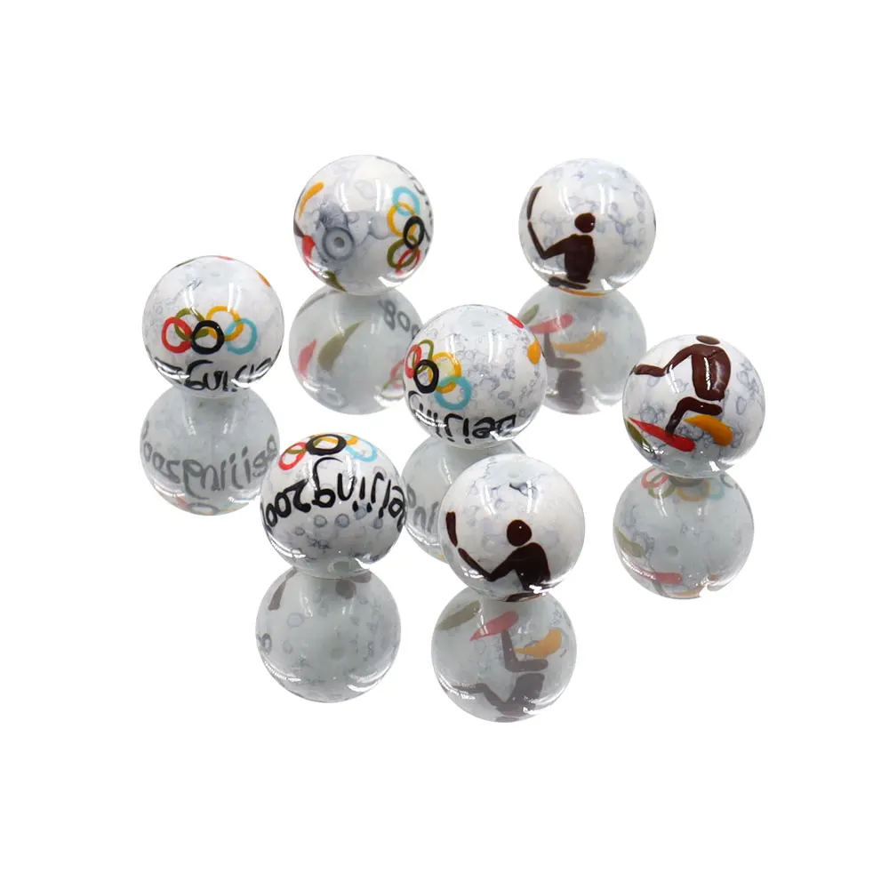 In stock hand made pained glass beads 16mm glass beads white color beads for jewelry making