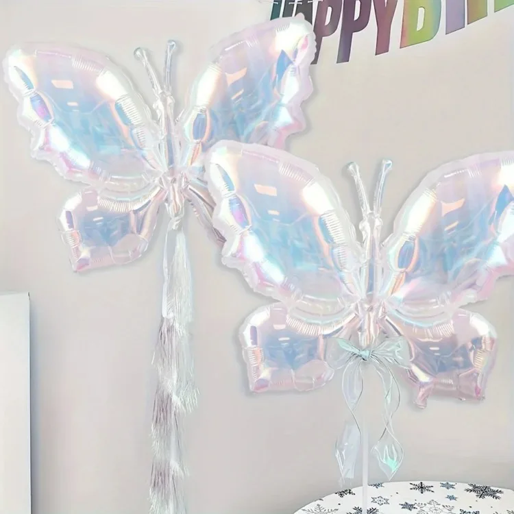 Pearl White Giant Butterflies For Holiday Celebrations Shiny Butterfly Balloons