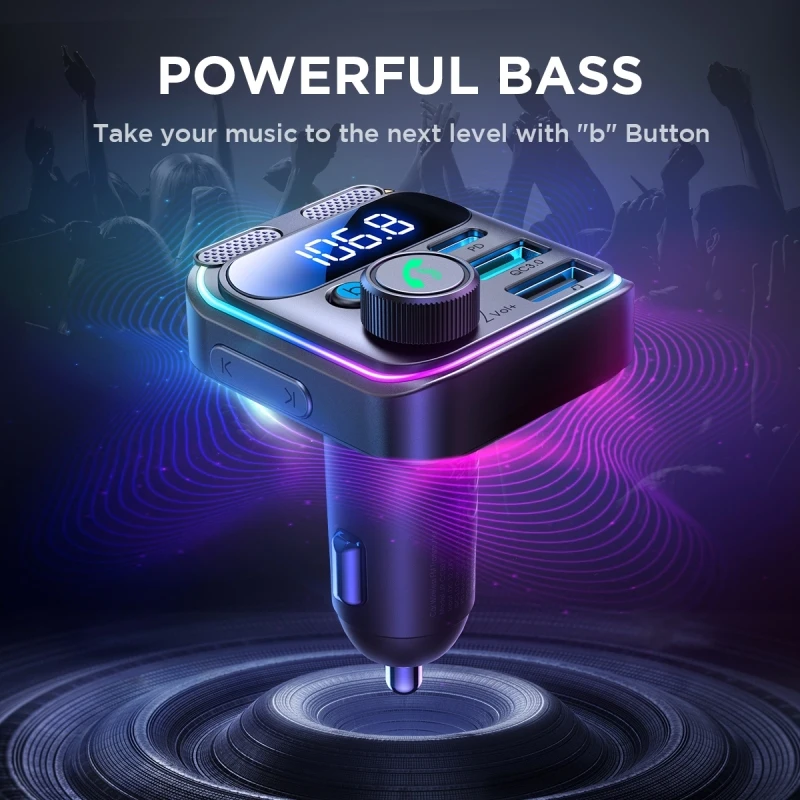 Original JOYROOM JR-CCB01 48W Dual-Mic Car Wireless FM Transmitter