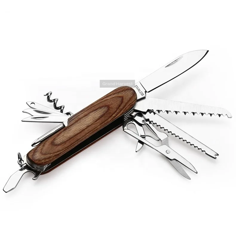 Personalized 11-Function Multi-Tool Pocket Knife Custom Knives Engraved Names Wood Knife Scales Wood Multi Tool