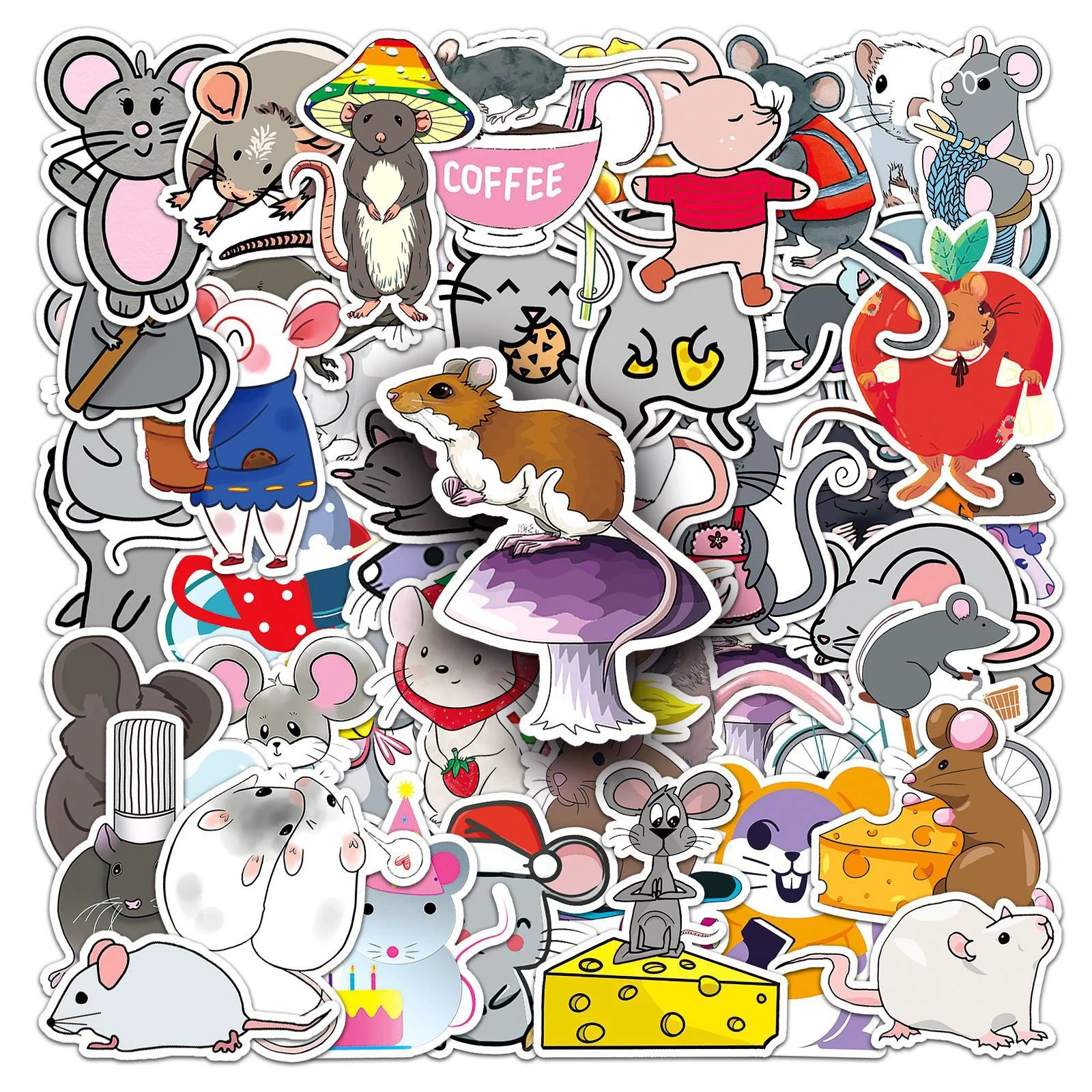 al-50pcs mouse doodle PVC waterproof graffiti animal sticker packs for kids refrigerator laptop luggage noteboo