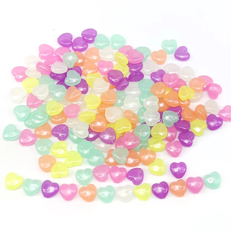 100pcs 10mm Acrylic Luminous Beads Mixed Color Acrylic heart Beads for DIY Jewelry Making Necklace Bracelet