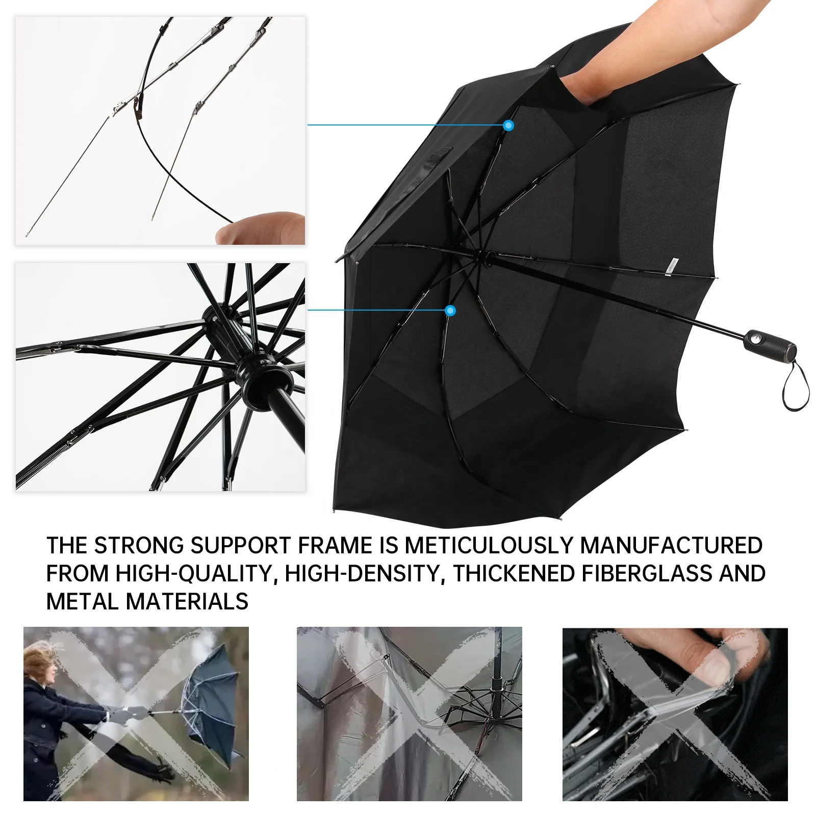 Windproof Travel Compact Light Automatic Strong Portable Wind Resistant Small Folding Backpack Umbrella for Rain Men and Women