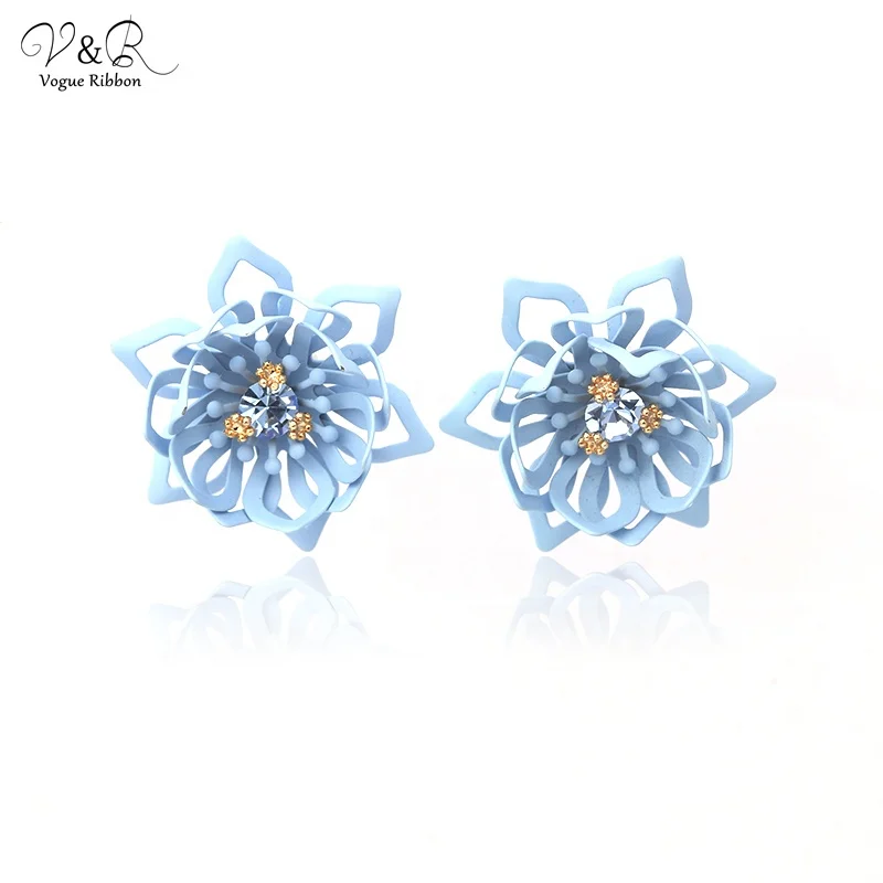 V&R Fashion Jewelry Korean Gold Metal Texture Floral Flower Stud Earring For Women