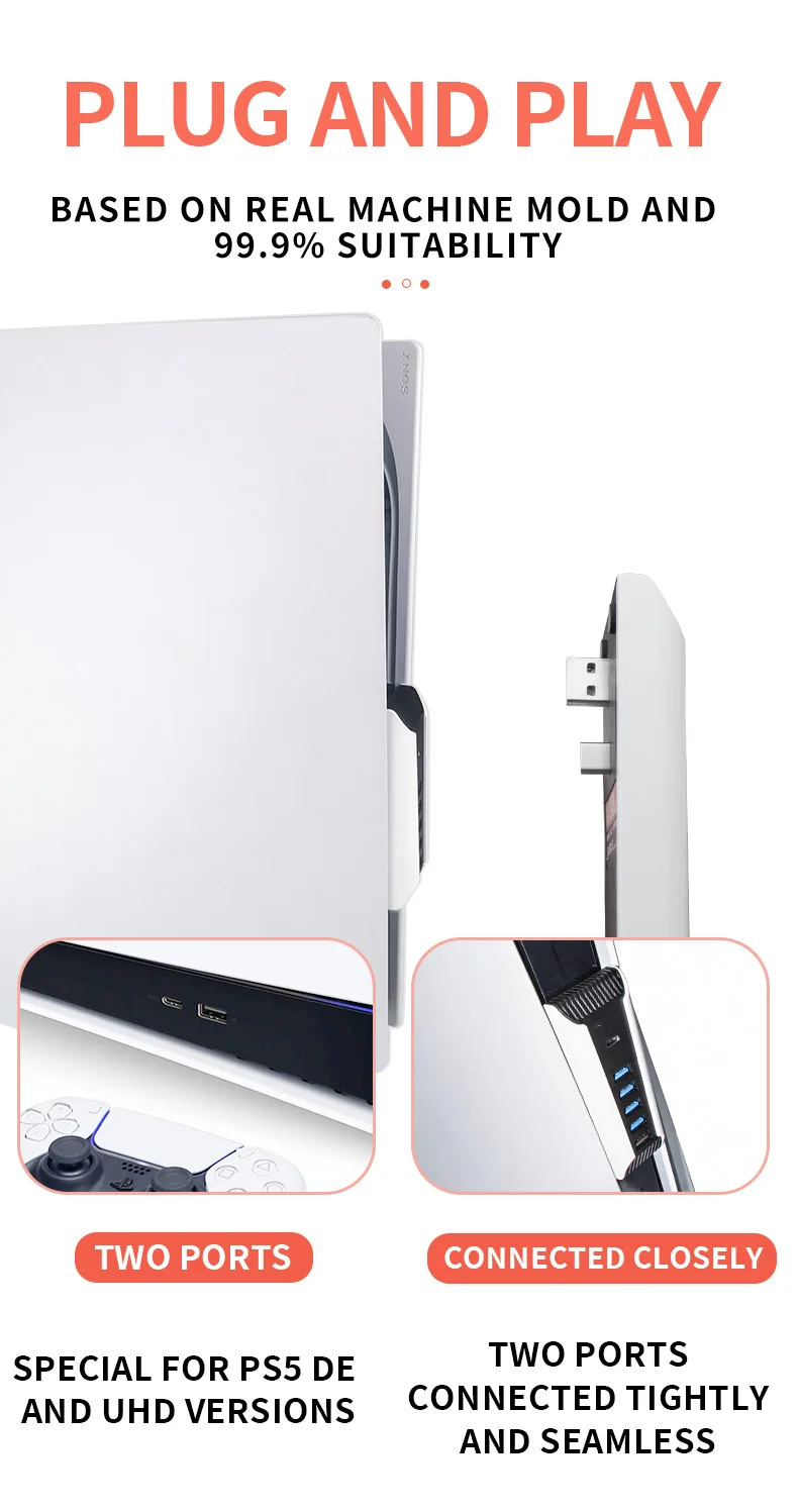 5 Port USB Hub for PS5 USB High-Speed Expansion Hub Charger USB Extender Compatible with Playstation 5 Console