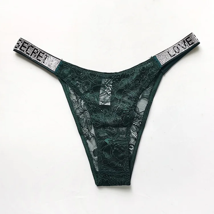 Wholesale Shiny Rhinestone Wish Lace T-Shaped Thong Ultra-thin Super Sexy Transparent Women Underwear