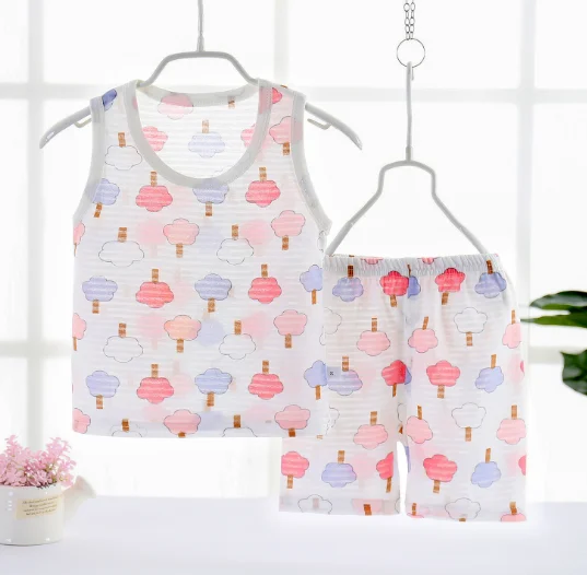 Latest kids girl summer clothing set boys leisure clothing girls silk comfy cool T-shirt singlet pants underwear 2pcs set