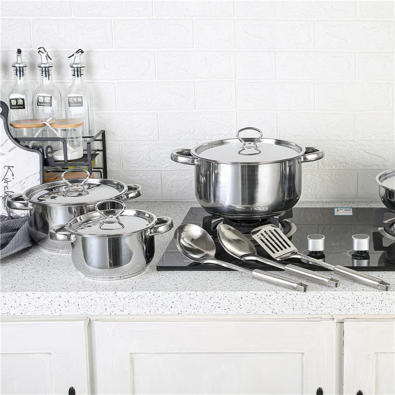 Energy-efficient cooking pot set round shape stainless steel pots comfortable handle cookware sets