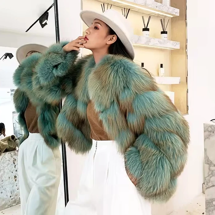 New Design Real Fox Fur Coat Colourful Winter Warm Fashion Clothes Sexy Short Women Genuine Fur Jacket