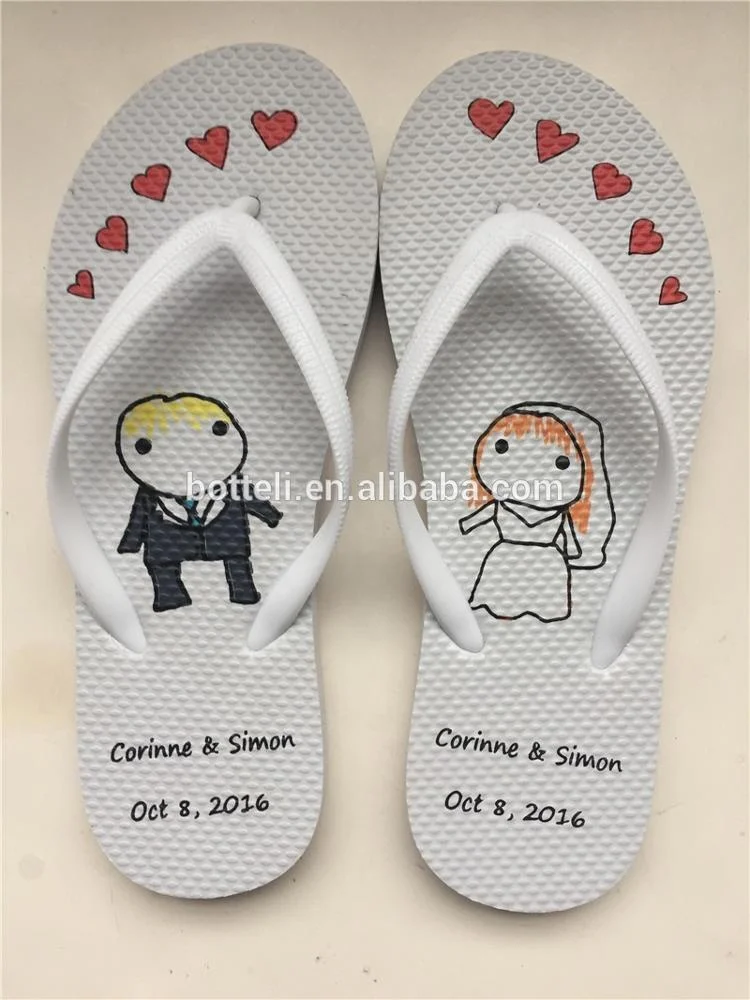 Cheap Flip Flops Custom logo Print, White Custom Wedding Guest Flip Flops Print, White Custom Made Wedding Flip Flops for Guests