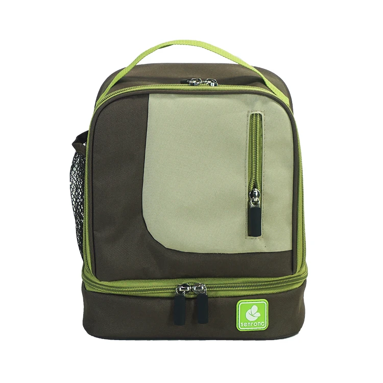 Large Capacity Reusable Green Insulated Cooler Lunch Bag Thermal Compartment Waterproof Letter Pattern Design