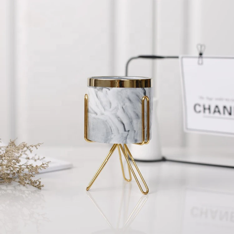 Wholesale cylinder customizable cheap price wedding decorative marble unique ceramic luxury candle jars with iron rack