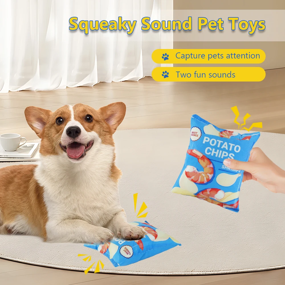 Pet Toys for Dogs Chewing Sound Paper Squeaky Dog Toy Fruit Potato Chip Poker Bite Resistant Sound Plush Puppies Toy