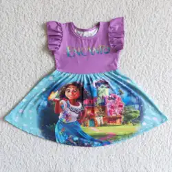 cute style cartoon printing flutter sleeve summer girl dress baby clothes