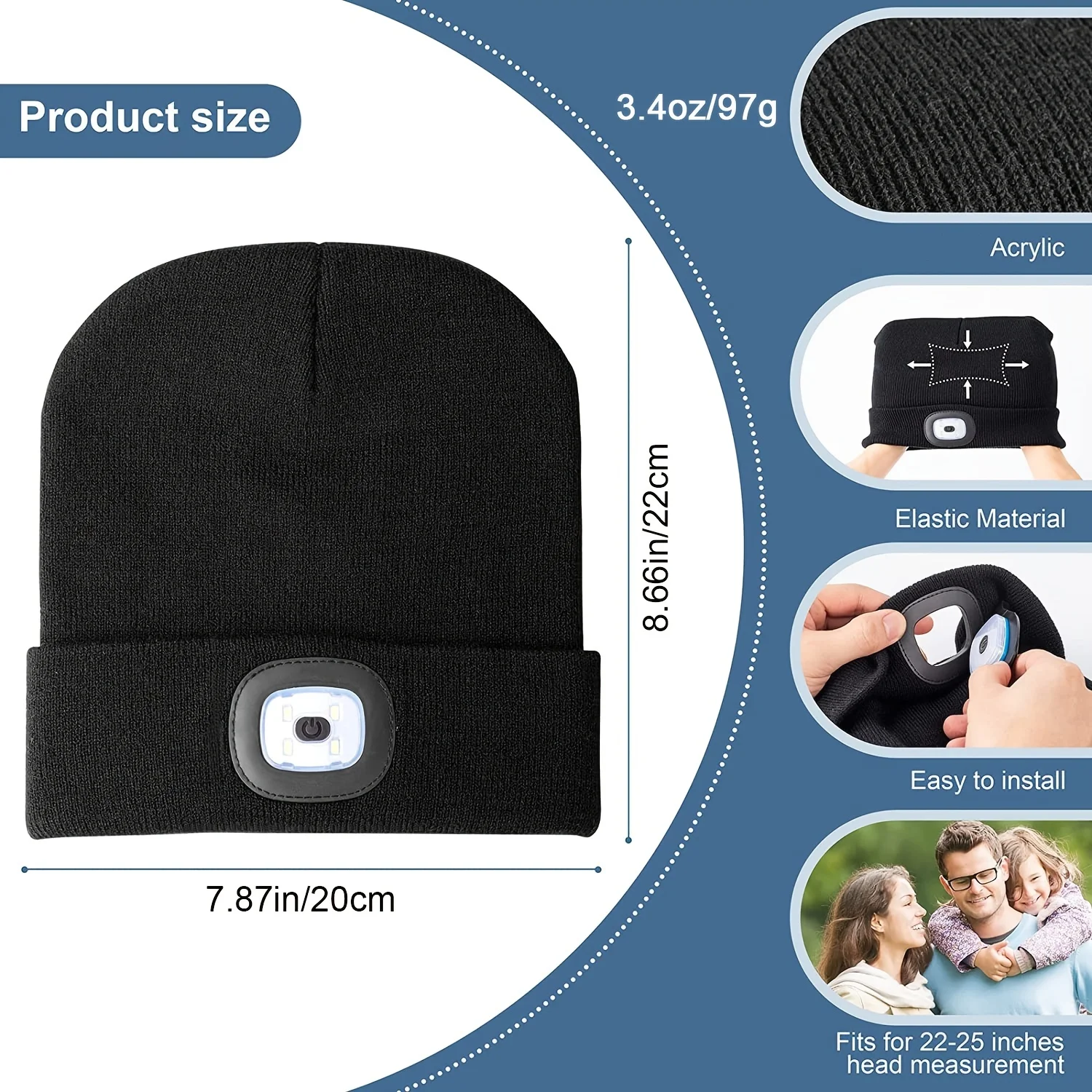 USB Rechargeable High power ultra bright Headlamp Hat Warm Knitted Unisex Headlight Hat Multifunction portable gift  headlight